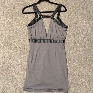 Tobi S/M grey and black leather mini dress